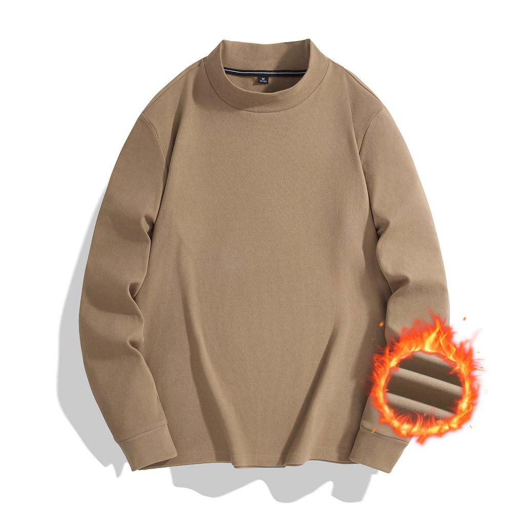 Double Striped German Velvet Men's Semi High Neck Warm Hoodie with Thick Velvet Base for Winter