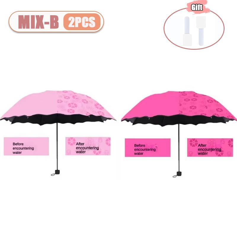 1-2PCS Portable Water Blooming Umbrella Sun Rain Dual Use Black Coating UV Protection Folding Parasol Creative Manual Design