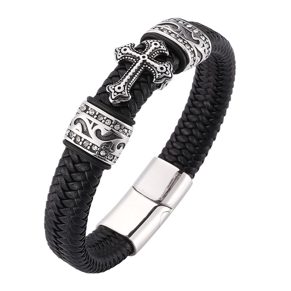 Top-Selling Men's Retro Braided Rope Bracelet - Personalized Cool Cross Design