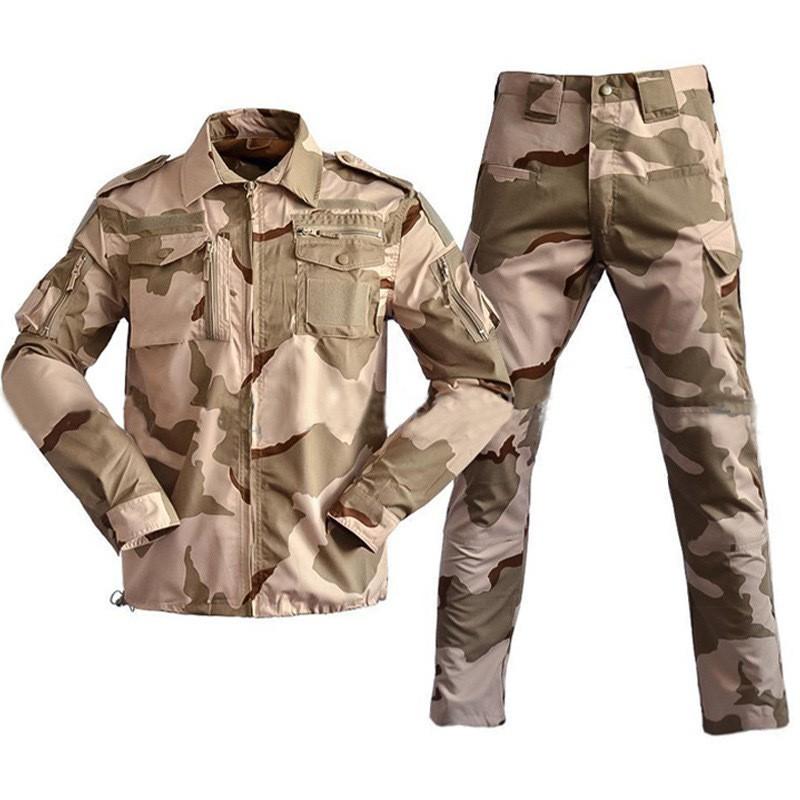 Mens Tactical Camouflage Uniform Set Long Sleeve Outdoor Training Suit Durable Cotton Blend Black
