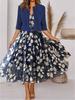 Women's Relaxed Fit Skirt Suit Three Quarter Sleeve Crop Jacket Flared Midi Dress 2024 Fall Floral Print Elegant Two Piece Outfit Set