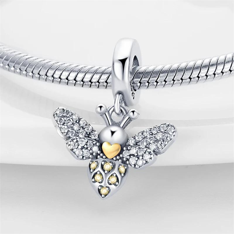 Copper Authentic Charm Bead Charms Pink Butterfly Flowers Yellow Zircon Fireflies Bees Bead Charms Compatible With Bracelets Women Jewellery Making Di