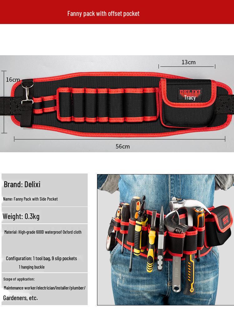

Delixi Durable Multifunctional Tool Waist Bag for Men - Sturdy, Portable Hardware Storage Solution