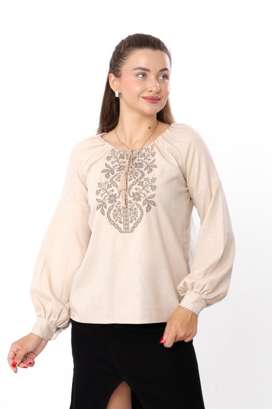 Women’s Embroidered Blouse – Linen & Viscose Fabric, Long Sleeves, Any Season, 8439-070-22 HC