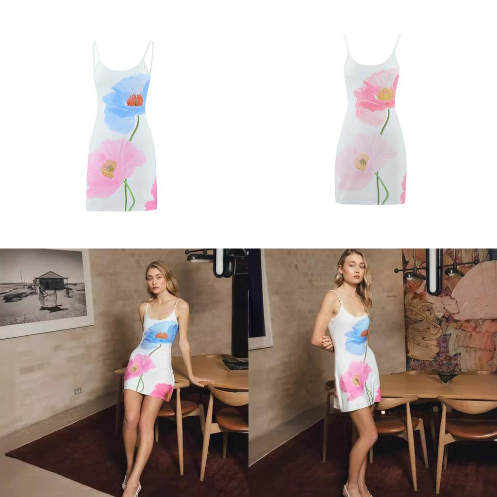 Summer Floral Print Aline Dress With U Neck And Backless Design For Youth Casual Wear
