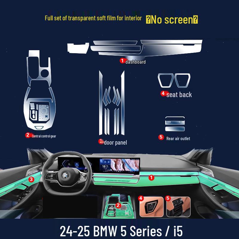Navigation Tempered Glass and Interior Protection Film for BMW 5 Series 530Li Console—Fits 25 Models.