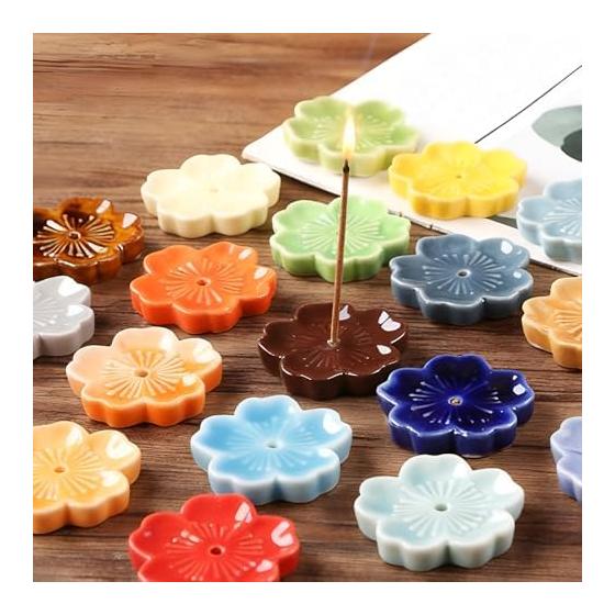uxcell 8pcs Cherry Blossom Ceramic Incense Holder 4.6x4.6x0.9cm Ceramic Incense Burner Chopstick Rest for Home Decoration Office Aroma Therapy Pure