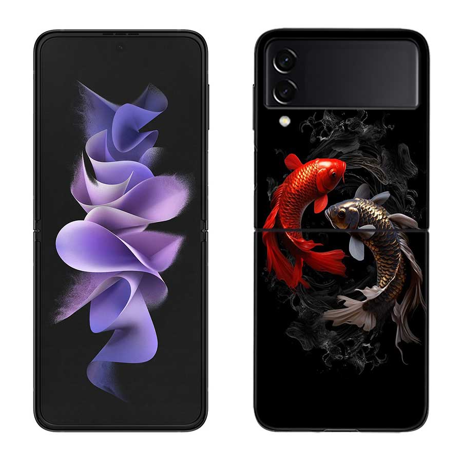 High End Ornamental Fish and Koi Carp Phone Case For Samsung Z Flip 7 6 5G Galaxy Z Flip 5 4 3 Black Hard Cell Cover Luxury PC