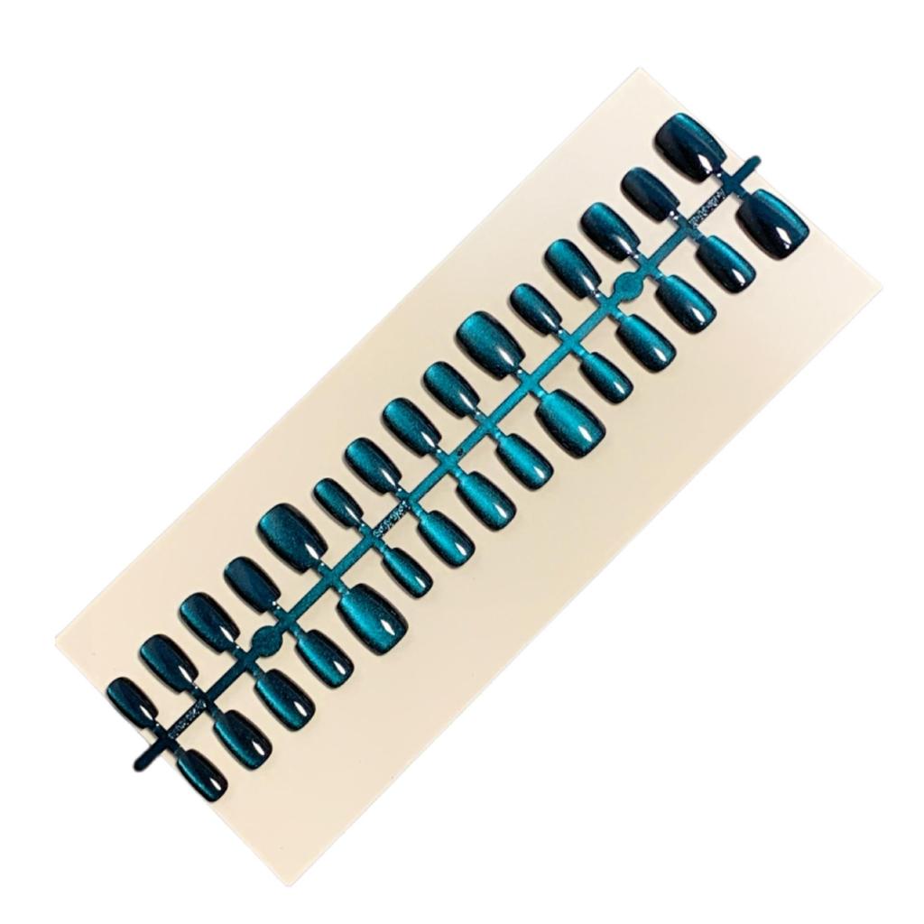 Pure Color Cat Eye Nail Art Stickers: Short Square False Nails
