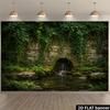 2D Vintage Garden Banner with Mossy Rocks and Ferns Photo Booth Background Cloth