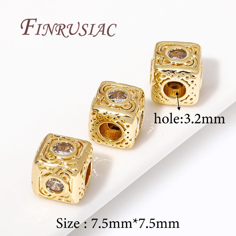Volné korálky pozlacené 18K zlatem, mosazné čtvercové korálky se zirkony pro výrobu náramků, oddělovače korálků, DIY korálkovací šperkařské doplňky