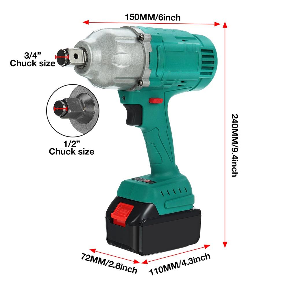 388vf 3/4 Inch 1900NM Brushless Cordless Electric Impact Wrench Power Tool 19800Amh Li Battery For 18V Battery
