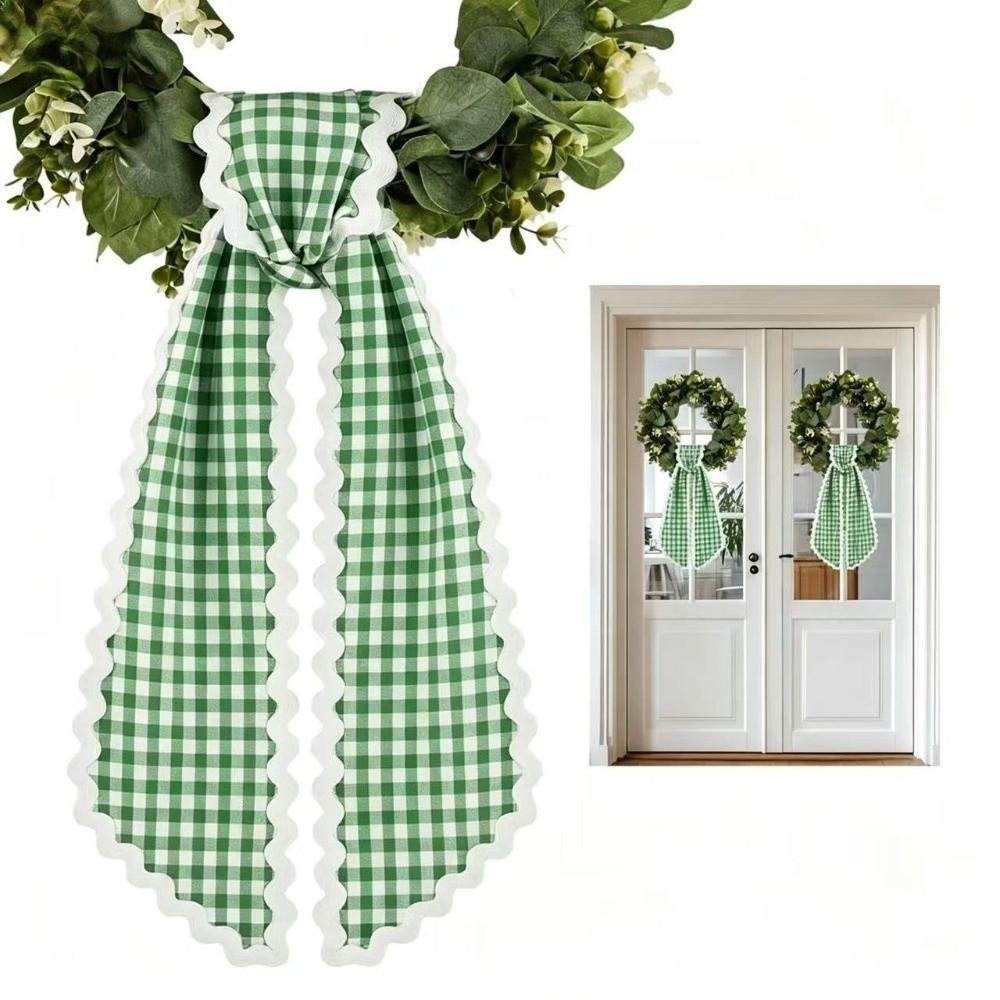 Gingham Canvas Wreath Sashes Cloth Scalloped Wreath Sash New Decorative Sashes Door Decor Bow
