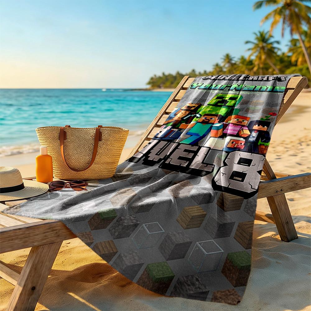 Minecraft Customized Name Beach Towel Soft Durable Quick-Dry For Beach Bathroom Outdoor Swimming Pool Camping Picnic Yoga Diving Vacation Accessories