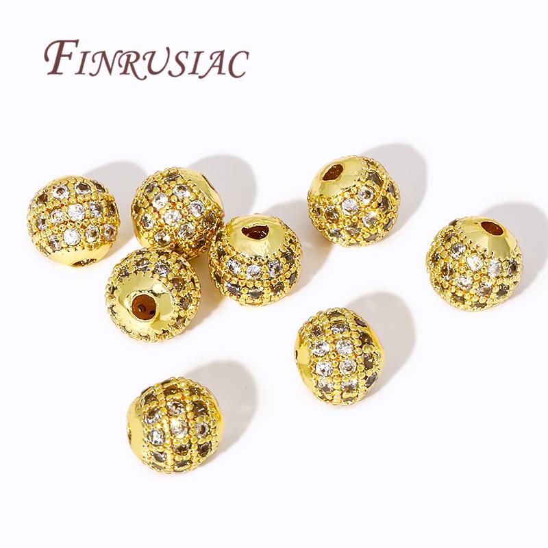 14K Gold Plated Round Zircon Crystal Beads Spacer Beads Supplies For Jewelry,Beads Separators,DIY Bracelets/Necklace Accessories