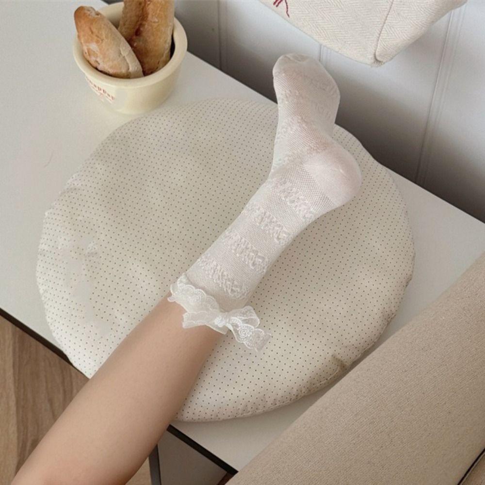 3Pairs Ins Style Mid Tube Socks Thin Sweet Socks Women Cute Lace Bow Socks  Girl
