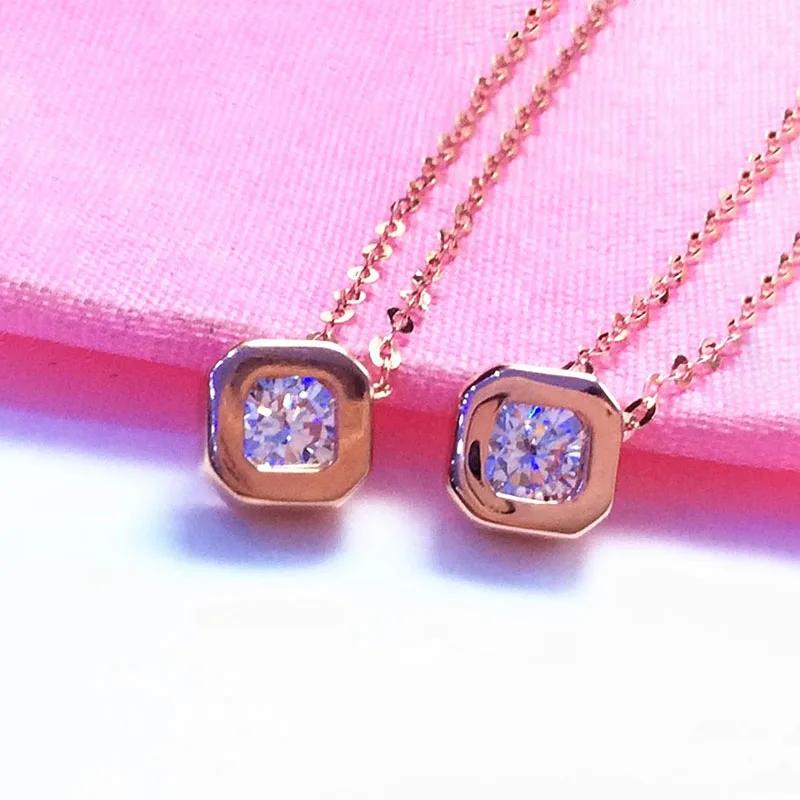 Copper plated rose gold White Zircon necklaces Simple Charms Small Round Square Pendant Engagement collar chain fine Zircon