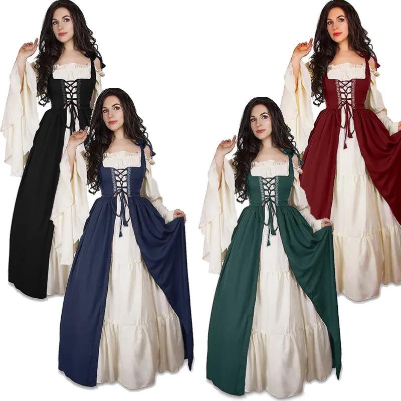 Retro Robe Dress Renaissance Strap Waist Palace Medieval Dress Stage Performance Costume