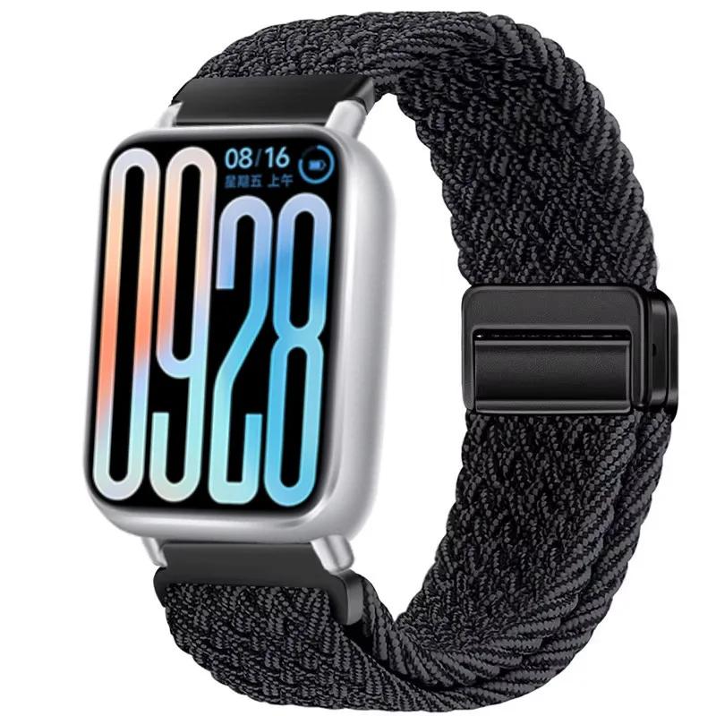 Nylon Strap for Xiaomi Band 8 Pro/9 Pro Braided Loop Magnetic Buckle Breathable Adjustable Wristband for Redmi Watch 6/5/4 Belt