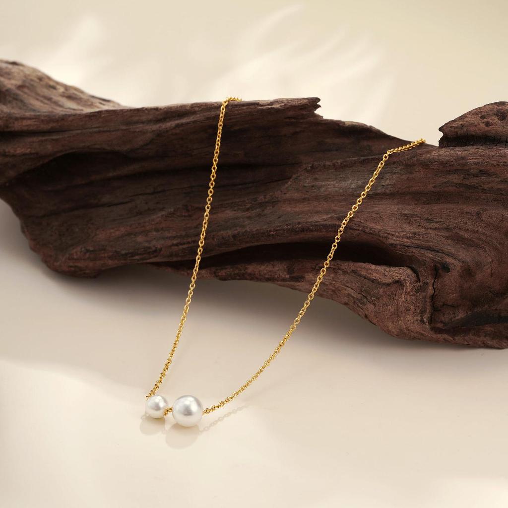Cross-border Fashion: Simple Gold Chain Necklace with Faux Pearl Pendants