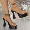 Fashion Square Toe Super High Heel One Buckle Roman Sandals Summer Open Toe Block Heel Platform Fashion Women's Shoes