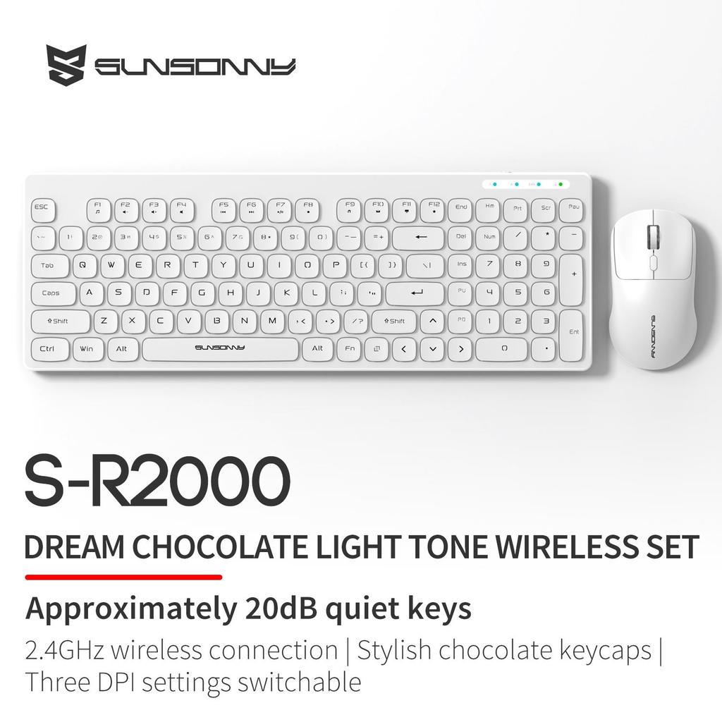 SUNSONNY Wireless Keyboard and Mouse Set Chocolate Silent Office Typing Desktop Laptop Keyboard and Mouse