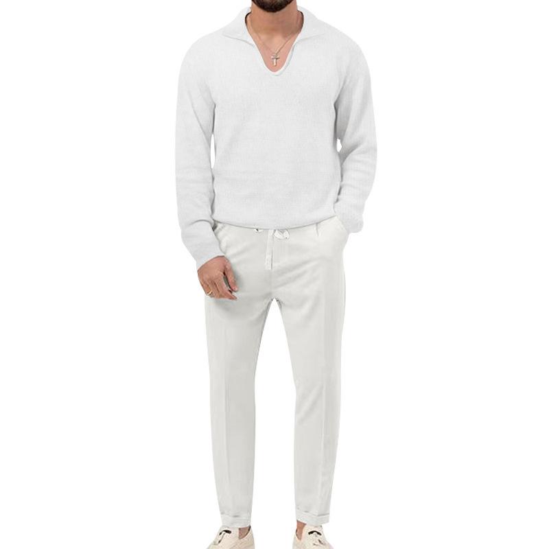 Autumn/Winter New Arrival: Men's Waffle Weave Casual Long-Sleeved Top and Trousers Two-Piece Set