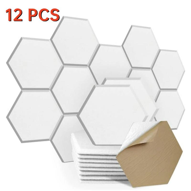 

12 шт. звукоизоляционных стеновых панелей, шестиугольные самоклеящиеся звукопоглощающие панели, декор спальни, звукоизоляционные наклейки высокой плотности 9mm(0.35inch)&12 PCS&30x26cm(11.8x10.2in) белый