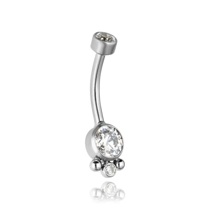Titanium Belly Button Ring With White Premium Zircons - Tpp-044 1.6/8