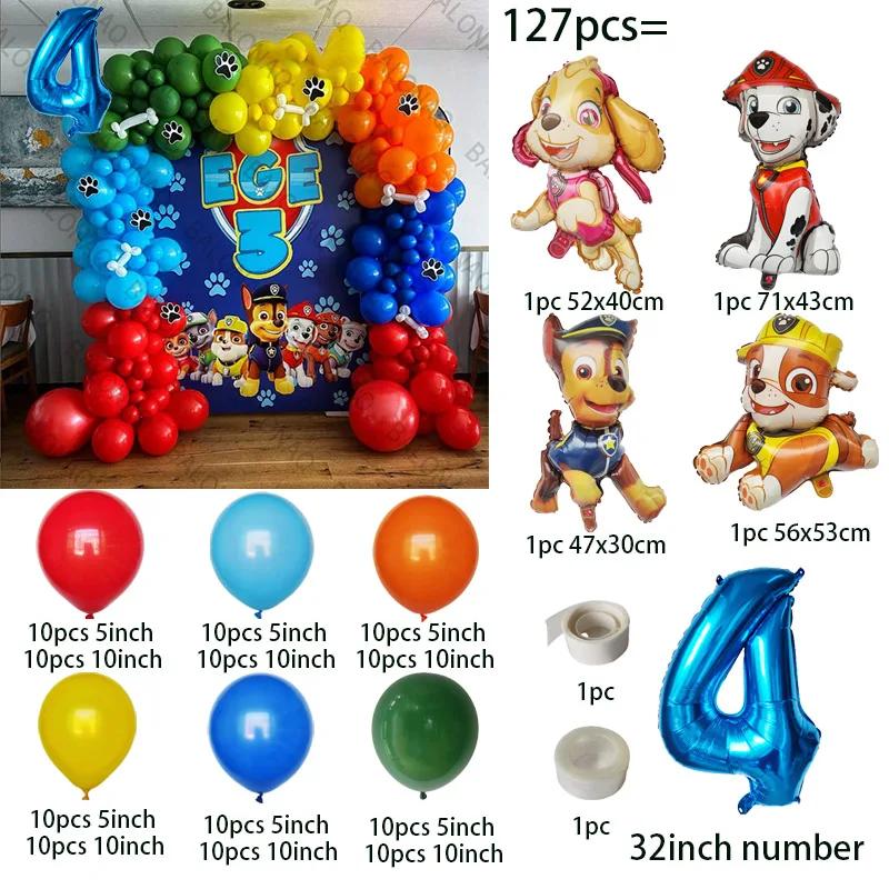 

127pcs Cartoon Paw Patrol Theme Balloon Number Children Birthday Party Decoration Baby Gift Chase Skye Round Sensory Compression Bouncy Durable as picture