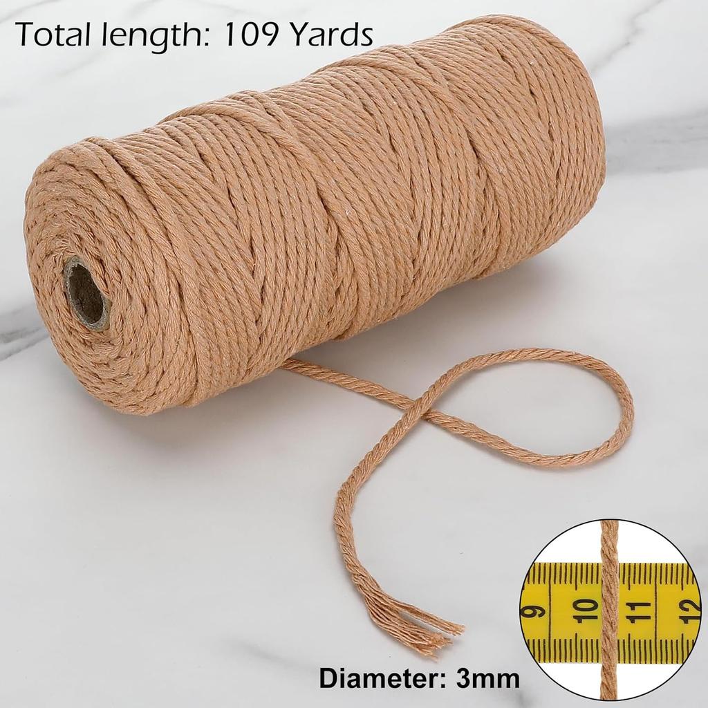 Corde 3mm 100m Corde en Coton Naturel Torsadée 4 Brins Corde en Coton pour Suspension Murale Artisanat Tricot Boho Décoration Maison Mariage