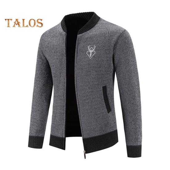 Fall Winter Sweater Coat with Side Pockets Round Neck Zip-up Slim Fit Thickened Long Sleeves Embroidery Daily Wear Work Dating Jacket