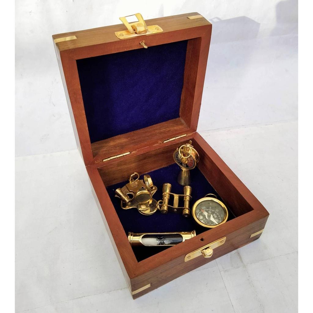 India Brass keychain set of 5 with wood box nautical gift Key Chain