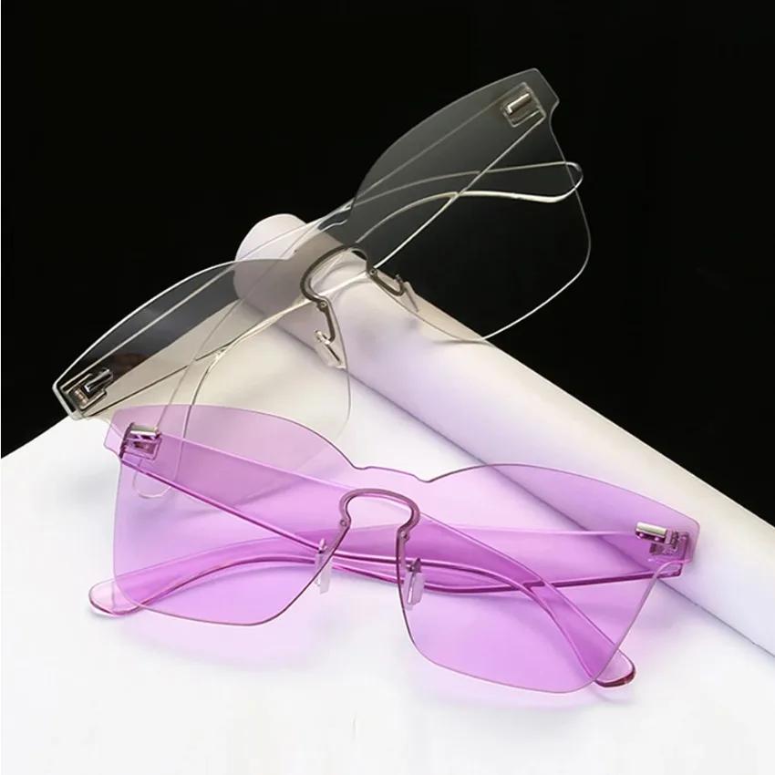 Fashion Sunglasses For Women Men Rimless Lens Gray Pink Yellow Blue Brown Eyewear Uv400 Sun Glasses
