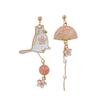 Vintage Chinese Style Flower Fan Earrings for Women Cute Asymmetrical Crane Cat Drop Earring Girls Party Daily Fashion Jewelry