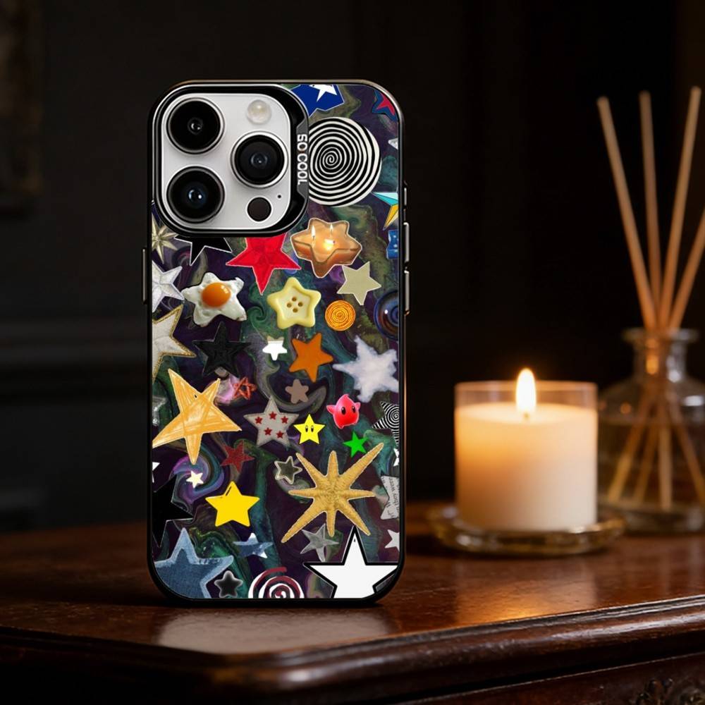 Colorful Star Phone Case For iPhone 17,16,15,14,13,12,11,Pro Max,Plus Candy Silver Cover