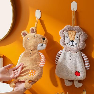 Hand Towel Coral Fleece Wipe Towel Cartoon Bear Lion Fox Dog Design