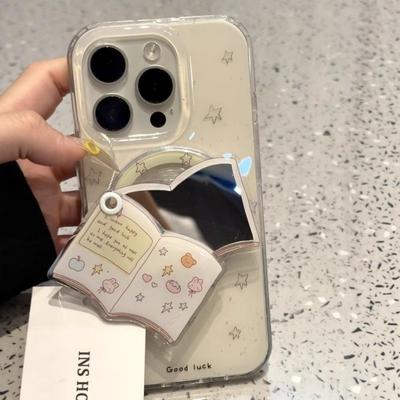 Korean Cute 3D Book Makeup Mirror For Magsafe Griptok Holder Phone Finger Ring Stand Support For iPhone 16 Girl Bracket