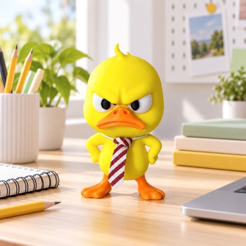 Christmas Duck Figurines Funny Angry Yellow Duck Desk Decors with Yellow Coloring, Contrasting Beaks and Feet, Frowning Features and Striped Neckwear