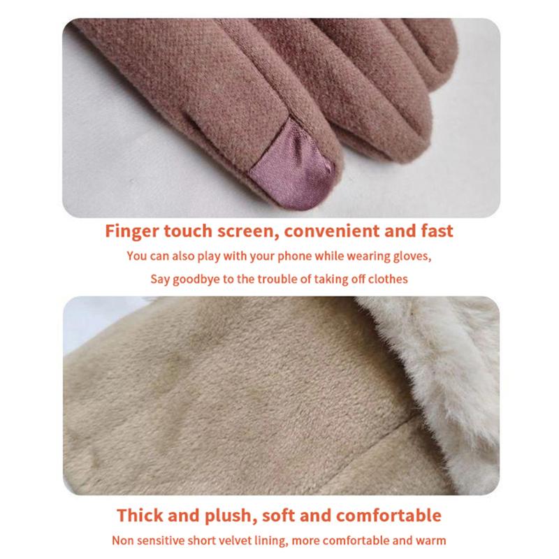 Herbst Winter Warme Wildlederhandschuhe Plus Samt Verdickte Plüsch Dekor Stulpenhandschuhe Outdoor Kältefest Touchscreen Reit Ski Handschuhe
