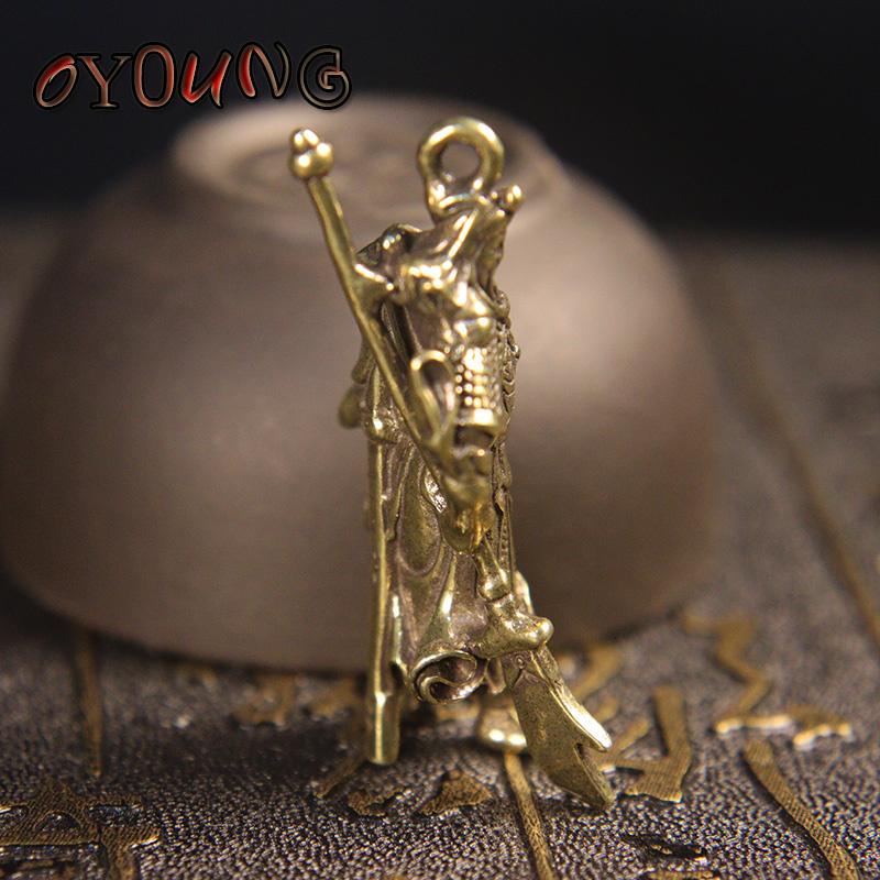 Solid Pure Copper Guan Gong Knife Sword Car Keychain Pendants Luggage Bag Hanging Jewelry Accessories Brass Key Chain Ring Gifts