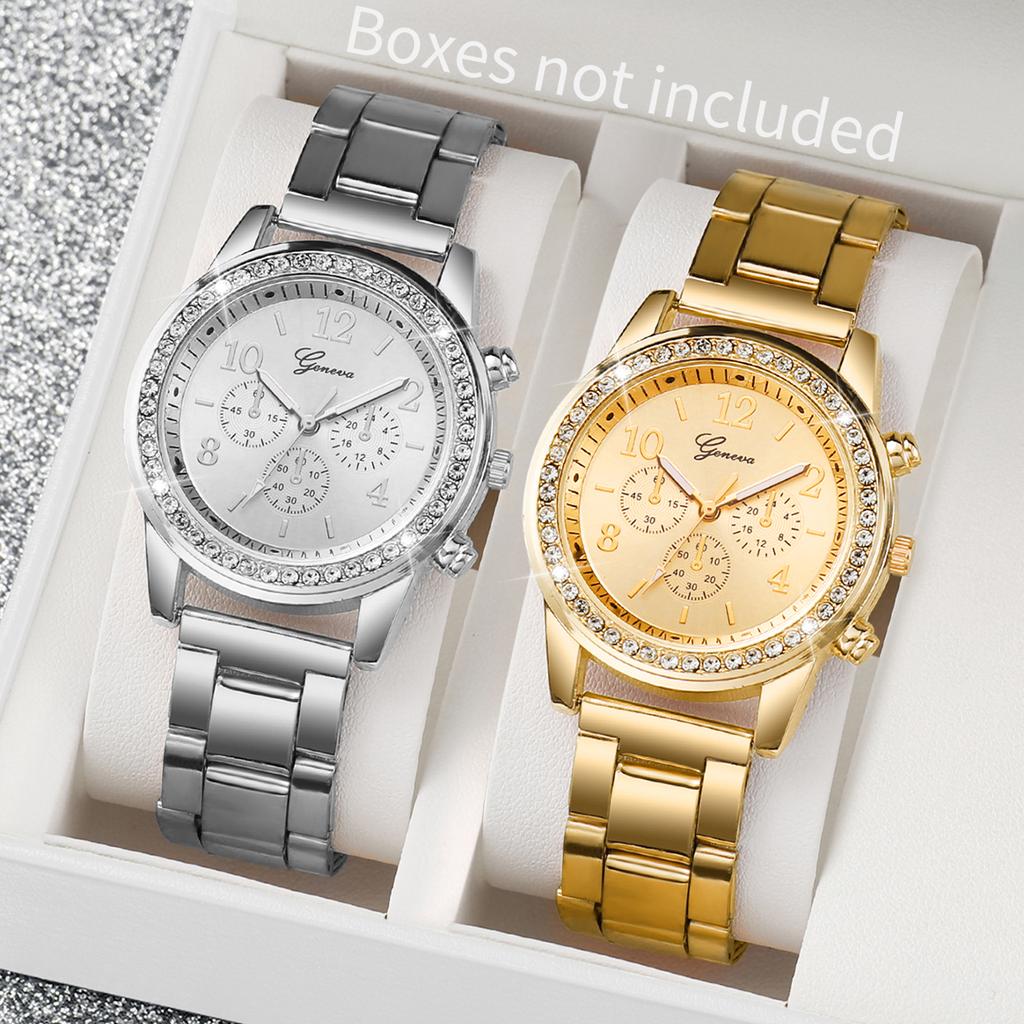 Leisure Women's Watch Three Eyes Stainless Steel Strap Fashion Women's Quartz Watch Gold Silver 2PCs Watch Set