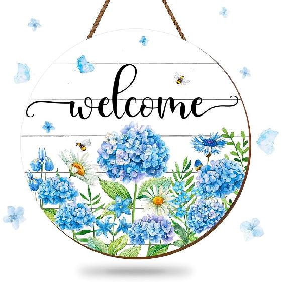 Summer Flower Welcome Door Sign Tulip Wooden Hanging Sign Floral Butterfly Door Hanger Sign for Spring Summer Holiday Indoor Outdoor Farmhouse Home