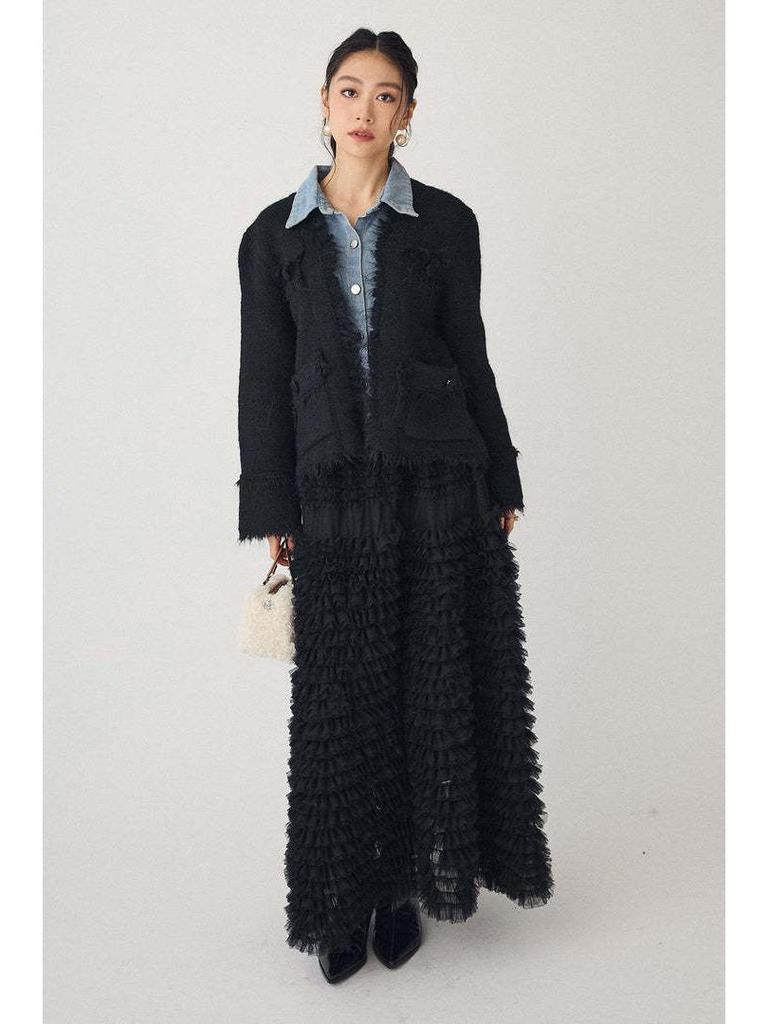 Elegant A-line Ruffle Lace Maxi Skirt - Versatile Puffy Long Hem Design