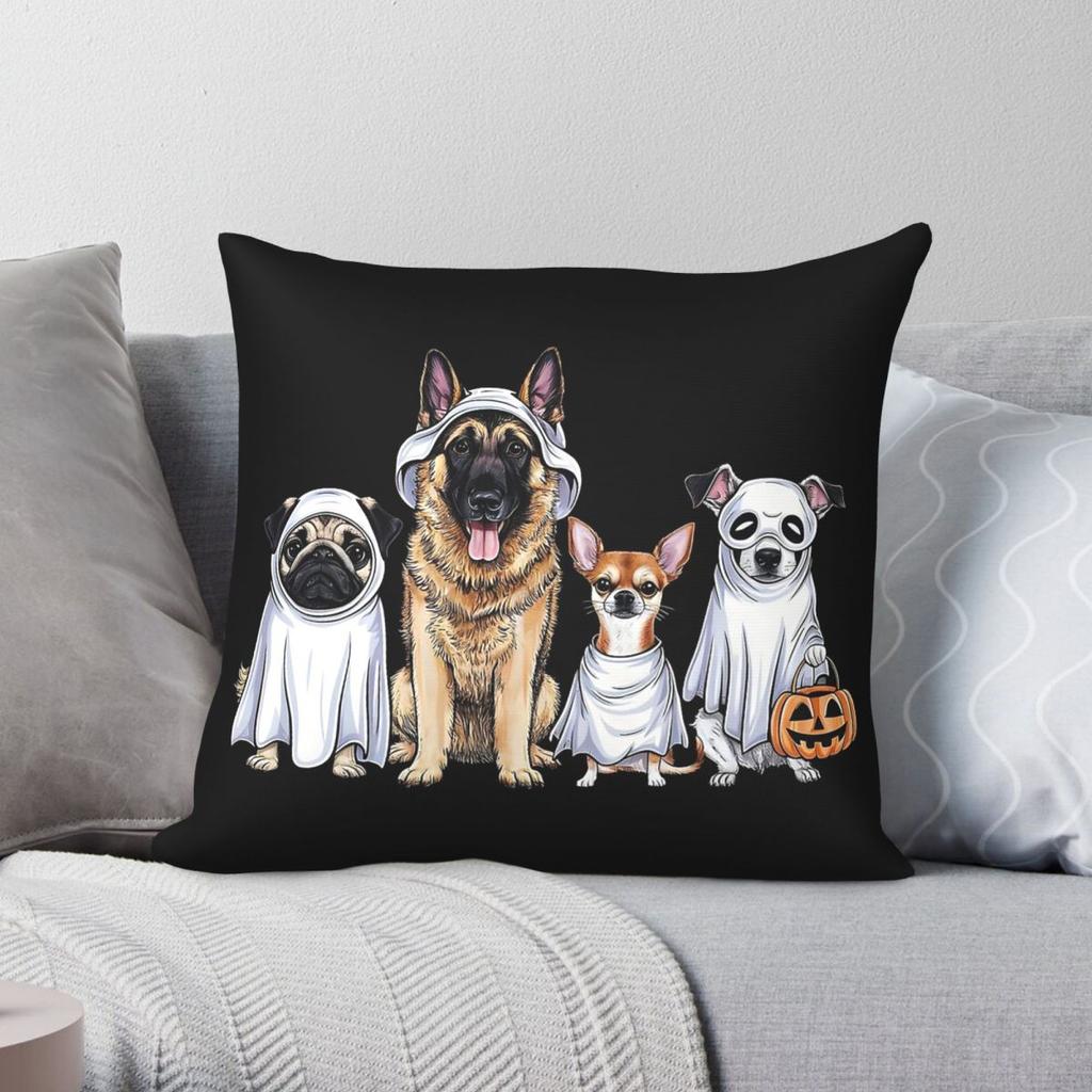 Halloween Dogs Ghost Costumes Square Pillowcase Polyester Linen Velvet Printed Zip Decor Pillow Case Home Cushion Cover