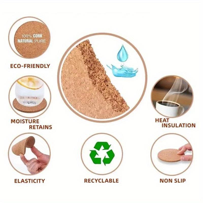 10PCS Natural Round Wooden Cup Mat Pad Durable Non-Slip Cork Coaster Tea Coffee Mug Drinks  for Table Decor DIY Tableware