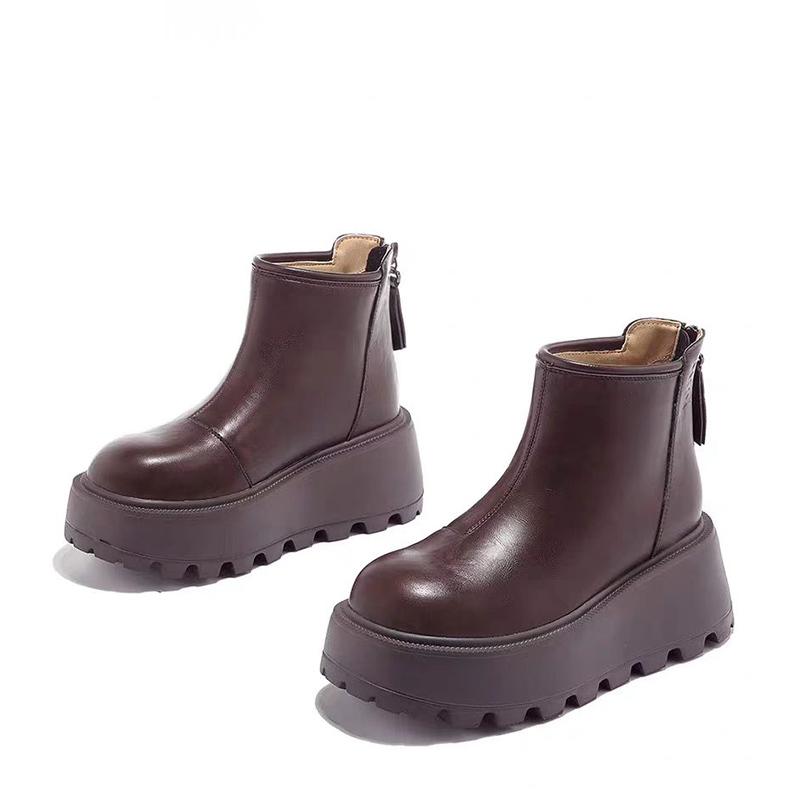 Botines de Plataforma para Mujer de Cuero Tacón Medio Zapatos de Diseño Tendencia 2025 Invierno Gótico Gladiador Clásico Motocicleta Botas De Mujer