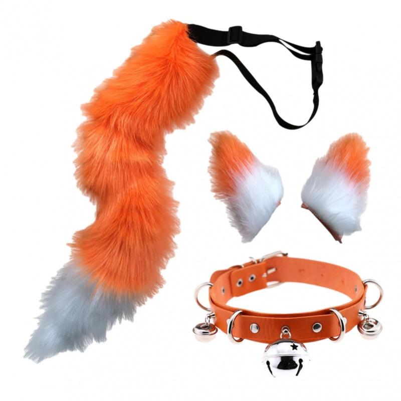 Set de urechi de blană artificială coadă urechi și coadă de pisică Set de coadă de ureche pentru copii adulți costum cosplay de petrecere de Halloween
