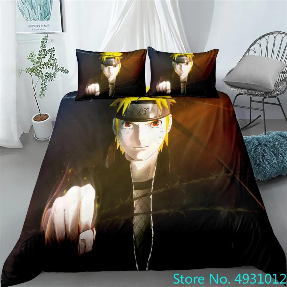 N-Naruto Påslakan Set Anime Kuddfodral Täckeöverdrag Sängkläder Påse Set Queen King Size 3D Digitaltryck Barn Hemtillbehör