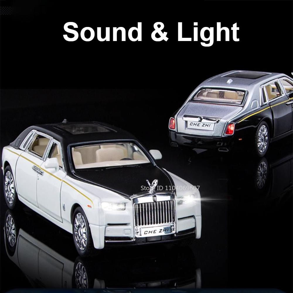 Scale 1:32 Rolls Royce Phantom Car Model Toy Metal Diecast Doors Opened Pull Back Sound Light Vehicle Models for Boys Kids Gifts